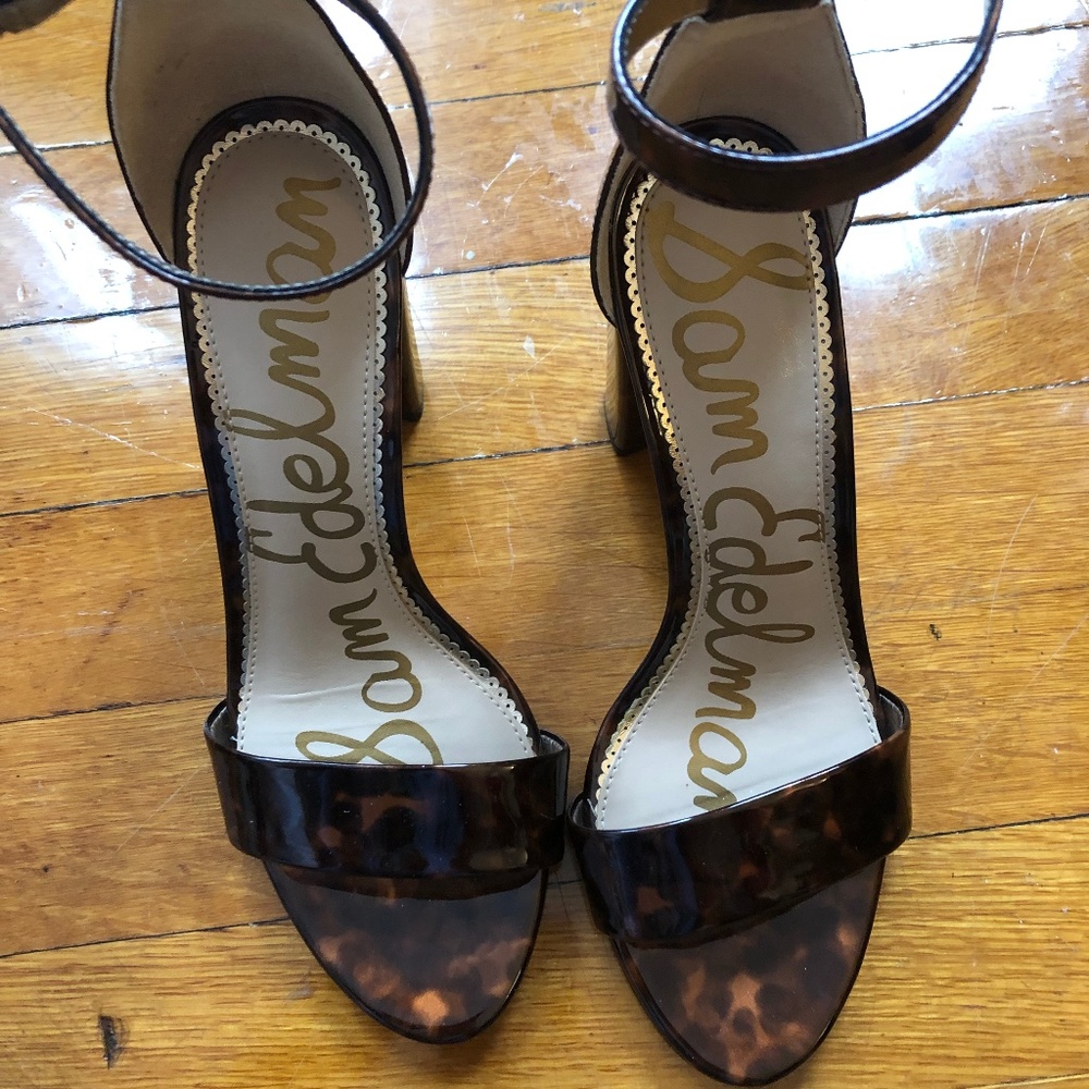 Sam Edelman Yaro  block  heel, patent  leather, tortoise shell, Size 7.5